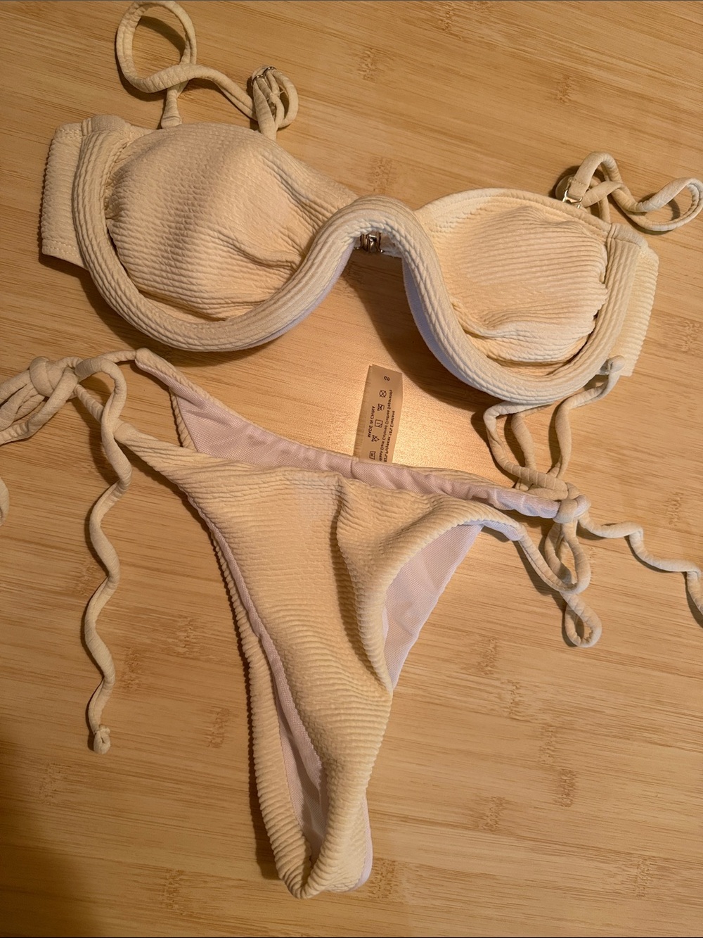 Textured Cream Two-Piece Tie-Side Bikini